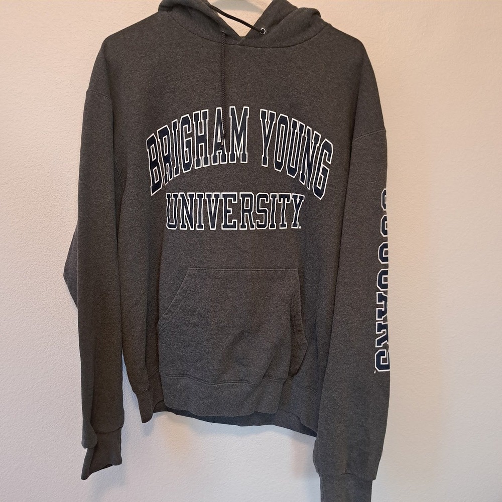 Champion BYU Brigham Young University‎ Cougars Hoodie Gray Eco Fleece Mens L